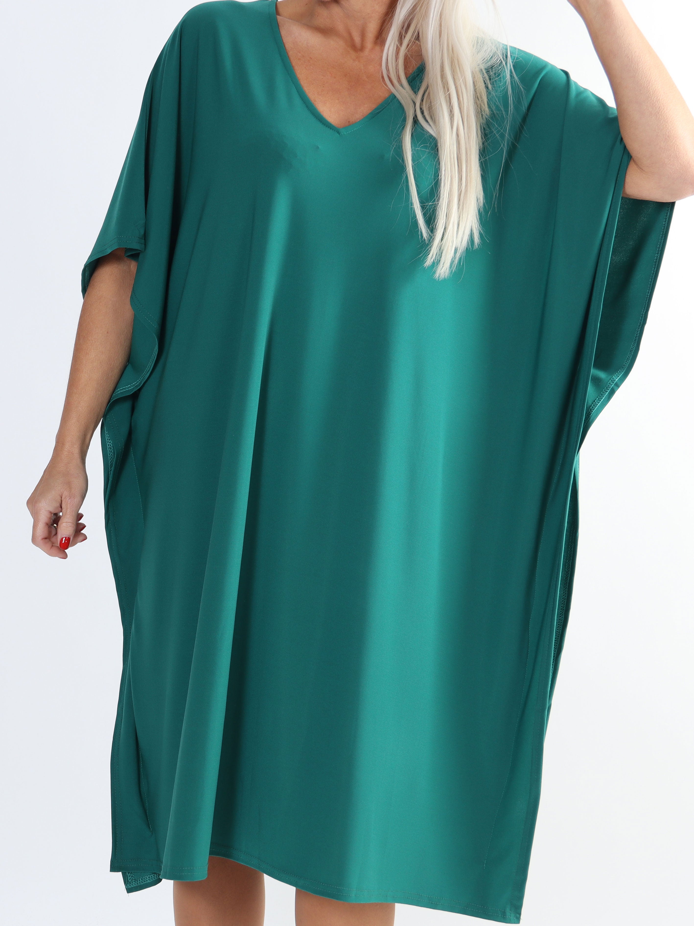 Azmina Plain - Ensfarvet elastisk plus size tunikakjole i løs pasform